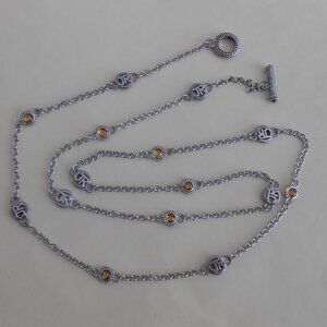 Judith Ripka Sterling Silver "JR" Citrine Station Toggle Necklace 3mmW, 36" L